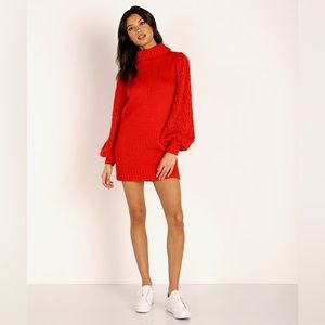 NWT! For Love & Lemons
Knitz Francois Turtleneck Pointelle Dress Hot red